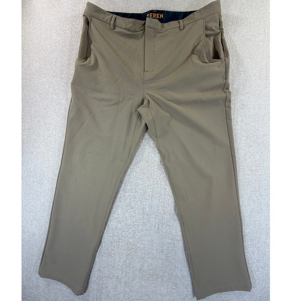 Teren Men's Khaki 38x30 Lightweight Traveler Pants Outdoor Travel Stretch Casual